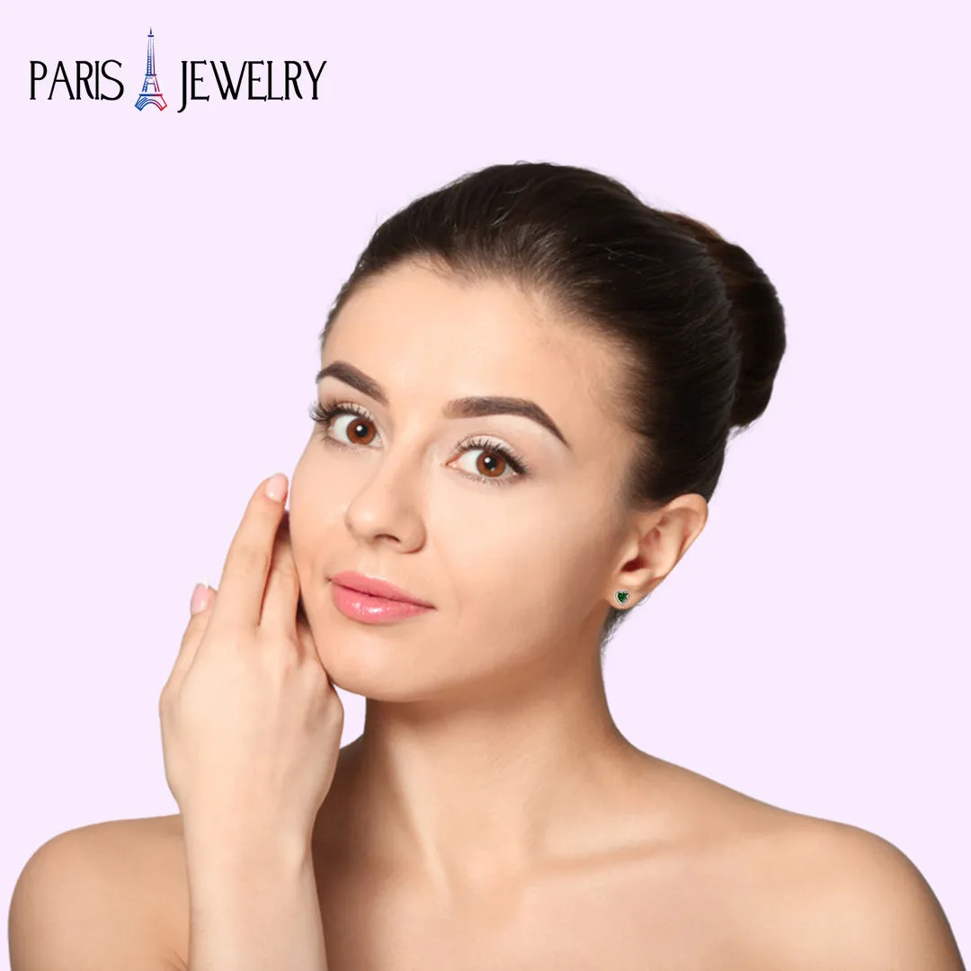 10k Rose Gold Plated 3 Ct Created Halo Heart Emerald Stud Earrings
