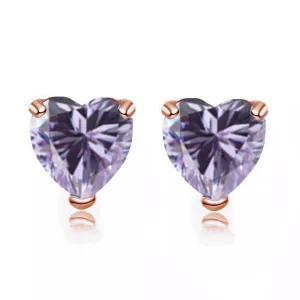 14k Rose Gold Plated 1 Carat Heart Created Tanzanite  Stud Earrings