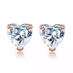 14k Rose Gold Plated 2 Carat Heart Created White Sapphire Stud Earrings