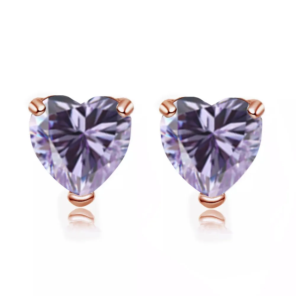 14k Rose Gold Plated 3 Carat Heart Created Tanzanite  Stud Earrings