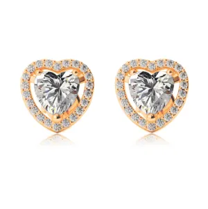 14k Yellow Gold Plated 1 Ct Created Halo Heart White Sapphire Stud Earrings