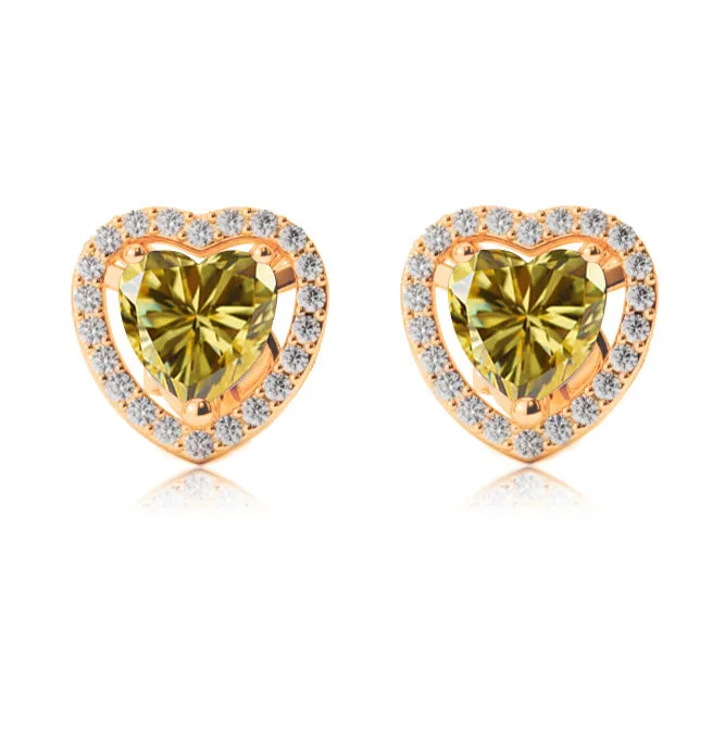 14k Yellow Gold Plated 1/2 Ct Created Halo Heart Yellow Sapphire Stud Earrings