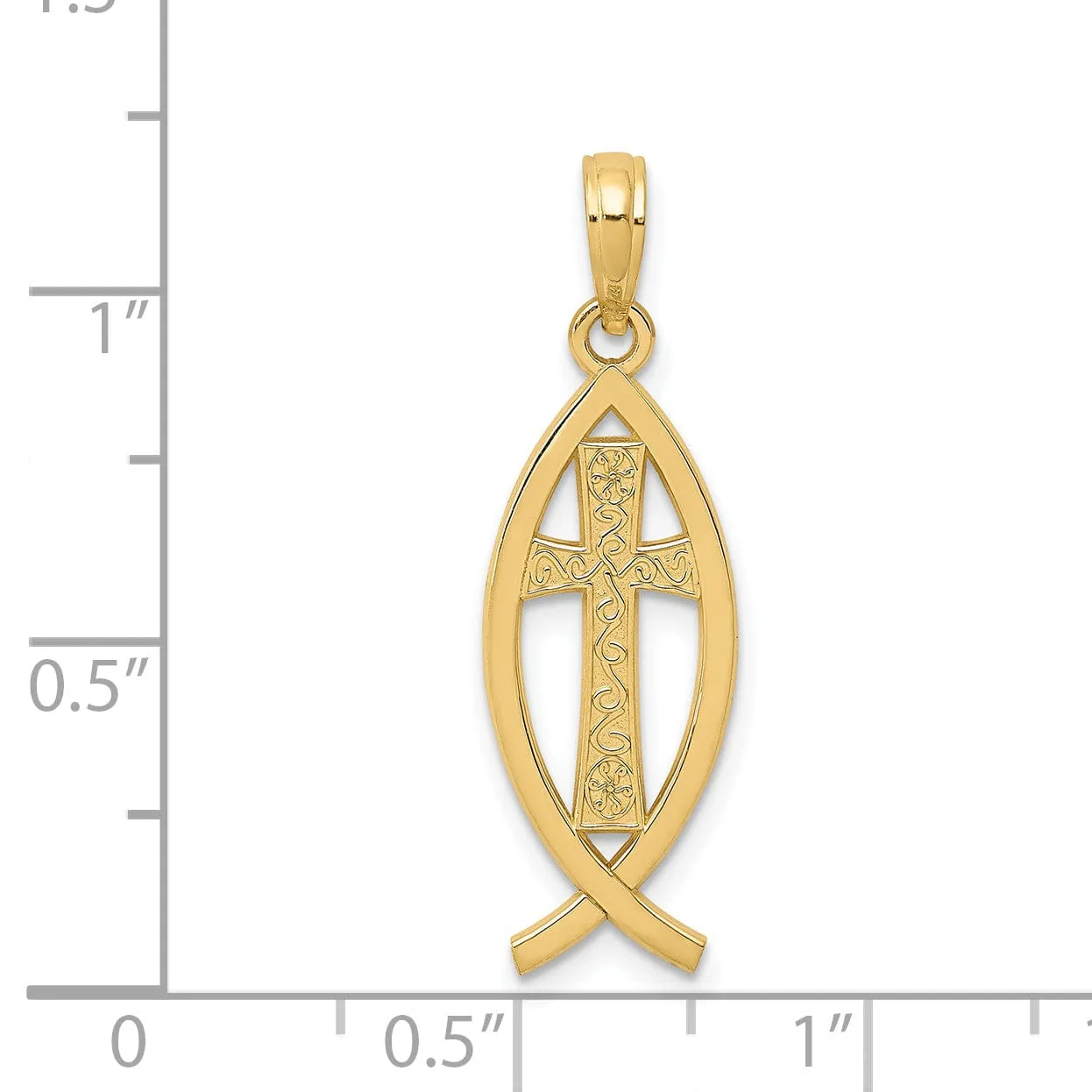 14K Yellow Gold Polished Finish Ichthus Fish Cross Design Pendant