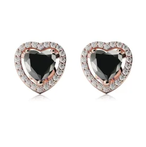 18k Rose Gold Plated 1/2 Ct Created Halo Heart Black Sapphire Stud Earrings