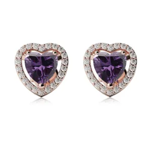 18k Rose Gold Plated 3 Ct Created Halo Heart Amethyst Stud Earrings