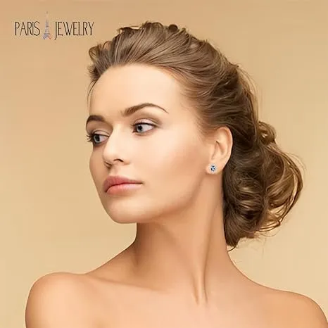 18k White Gold Plated 4 Ct Created Halo Princess Cut Aquamarine Stud Earrings