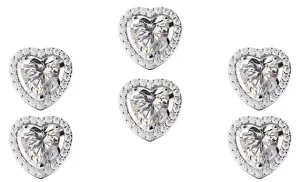 18k White Gold Plated 6mm 1Ct Heart White Sapphire Set of Three Halo Stud Earrings