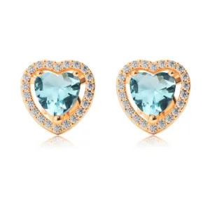 18k Yellow Gold Plated 1/2 Ct Created Halo Heart Aquamarine Stud Earrings