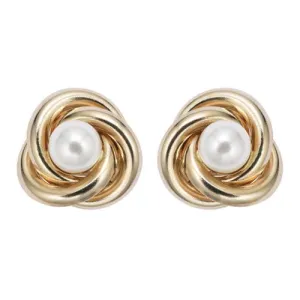 18K Yellow Gold Plated White Freshwater Pearl Round 2 CT Stud Earrings