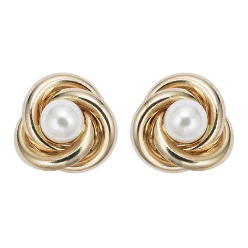 18K Yellow Gold Plated White Freshwater Pearl Round 2 CT Stud Earrings