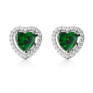 24k White Gold Plated 3 Ct Created Halo Heart Emerald Stud Earrings