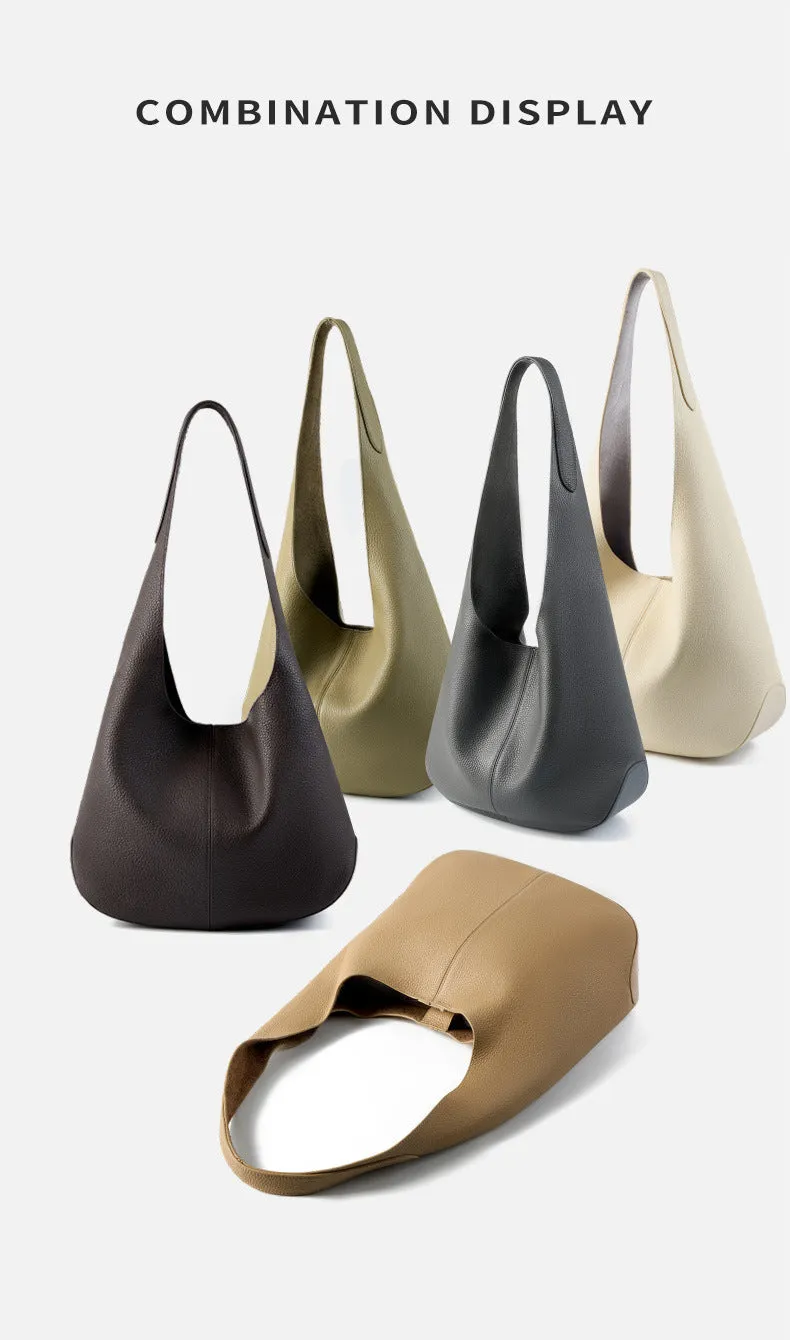 32CM large Capacity Head Layer Leather Bucket Tote Bag 2801 tin Grey