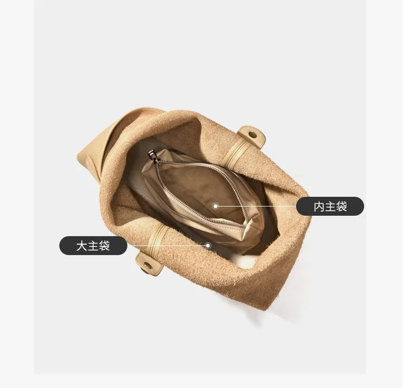 32CM large Capacity Head Layer Leather Bucket Tote Bag 2801 tin Grey