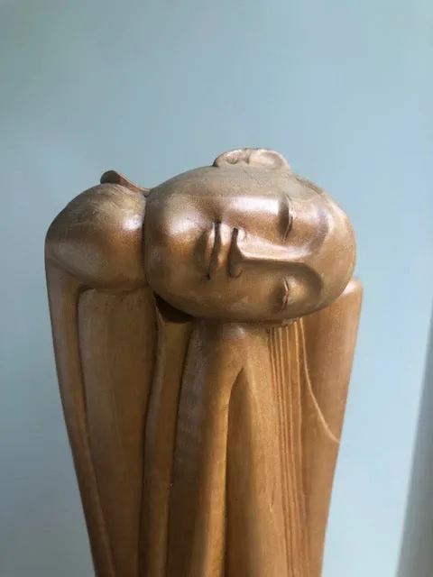 A Mid-century Bali Style Wooden Sculpture Depicting A Woman