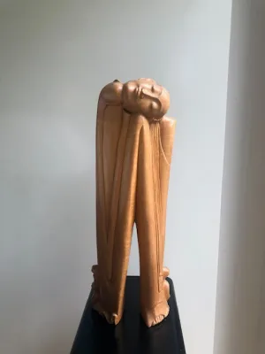 A Mid-century Bali Style Wooden Sculpture Depicting A Woman