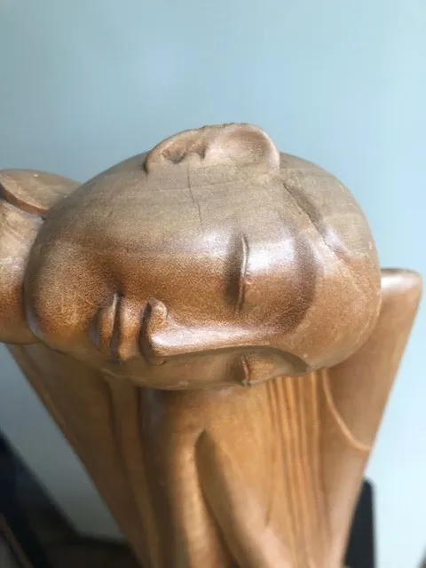 A Mid-century Bali Style Wooden Sculpture Depicting A Woman