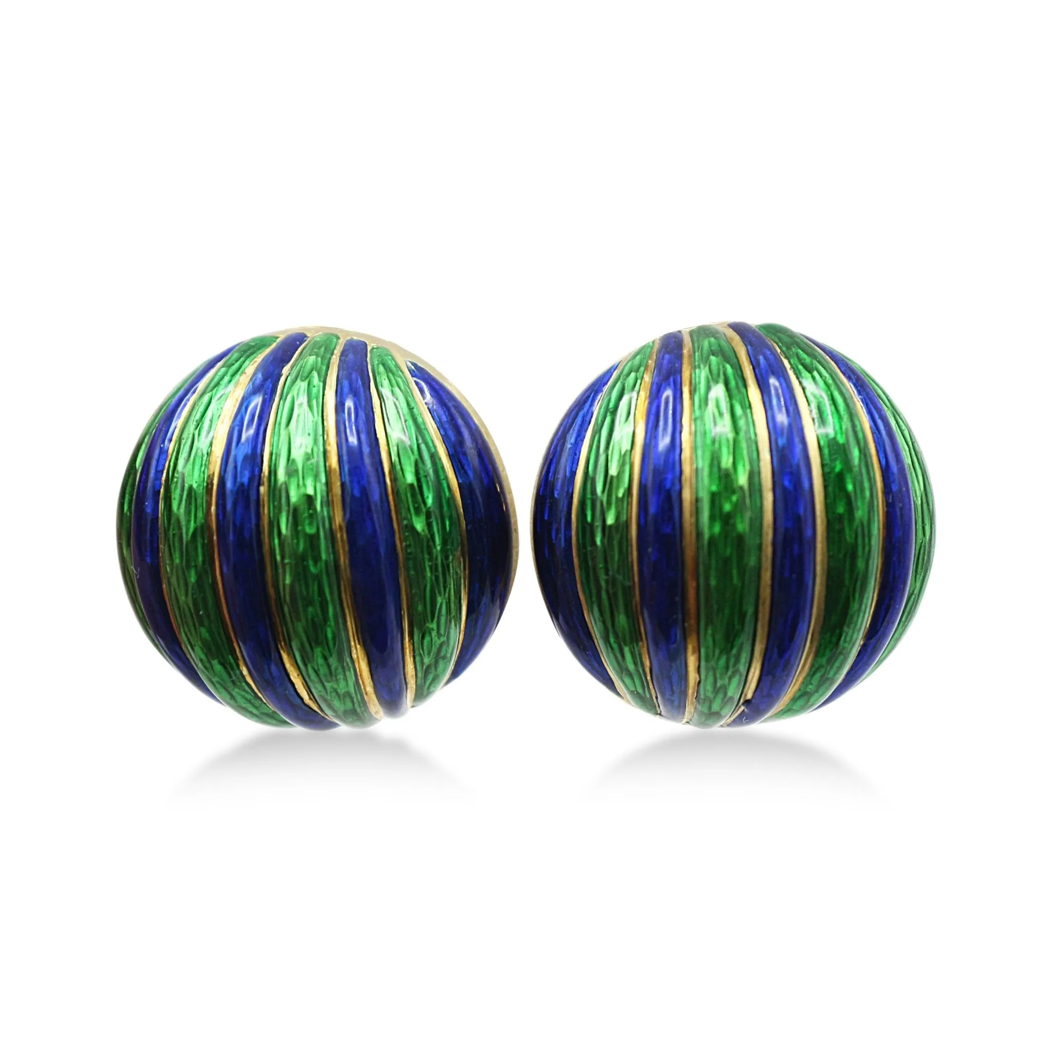 A Pair Of Blue & Green Enamel 18ct Yellow Gold Earclips