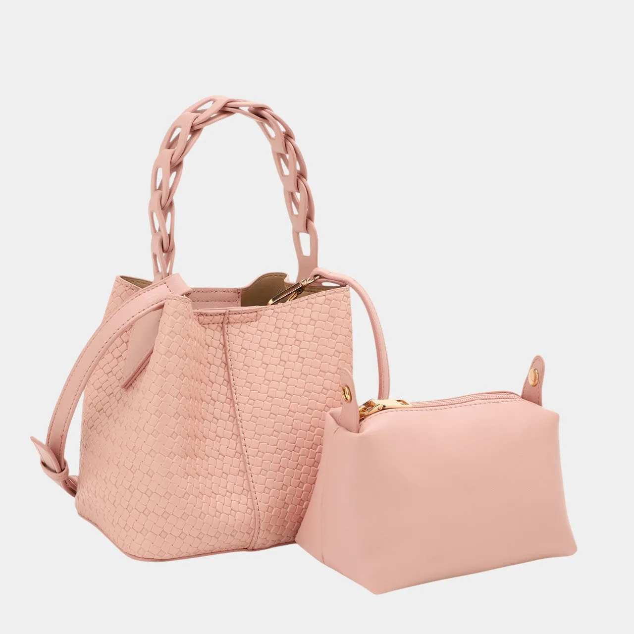 Aria Bucket Bag with Designed Handle and Extra Pouch