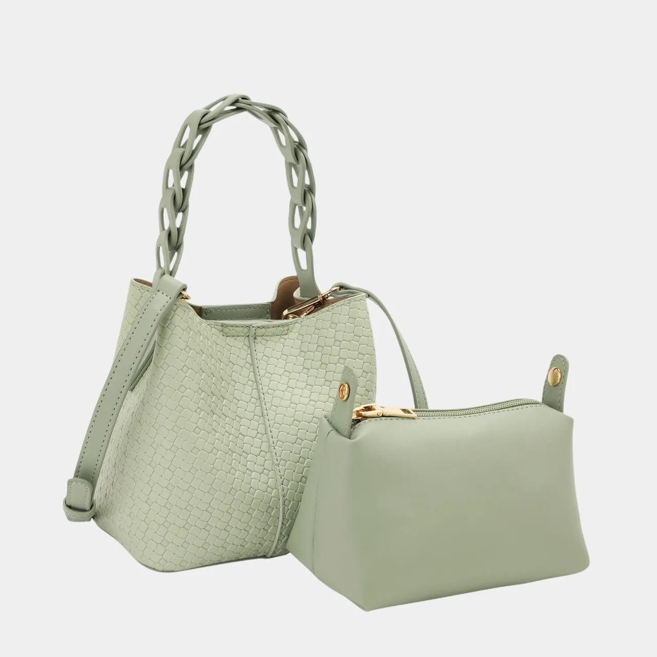 Aria Bucket Bag with Designed Handle and Extra Pouch