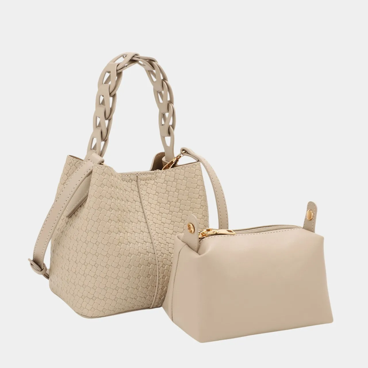 Aria Bucket Bag with Designed Handle and Extra Pouch