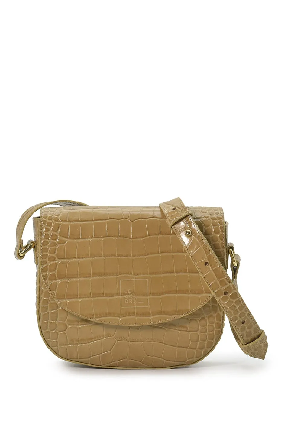 Beige Coconut Embossed Leather Flap Crossbody Bag