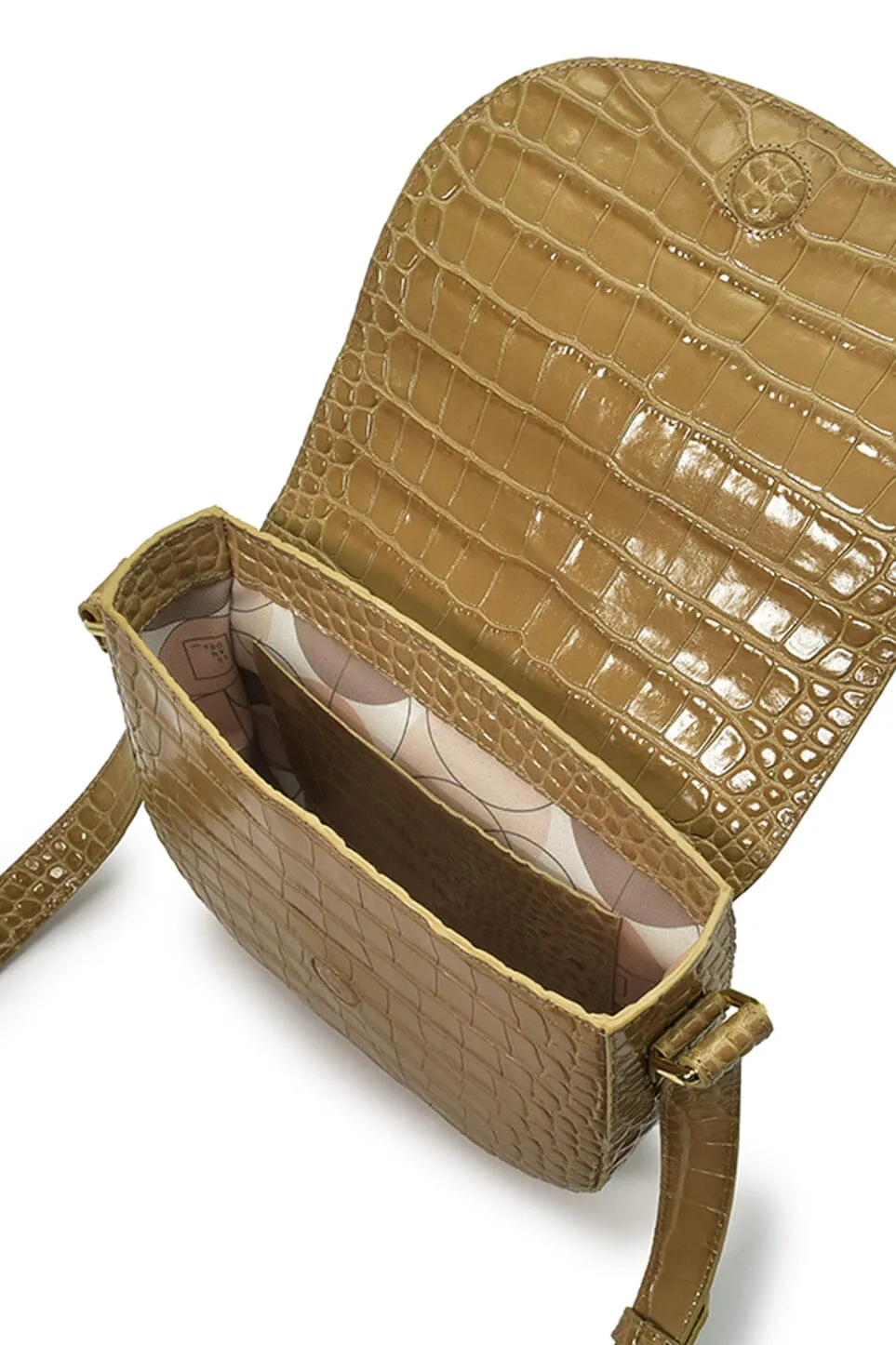 Beige Coconut Embossed Leather Flap Crossbody Bag