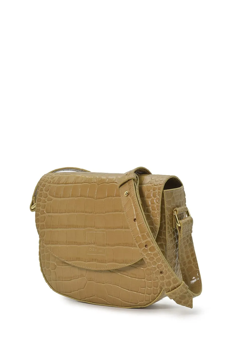 Beige Coconut Embossed Leather Flap Crossbody Bag