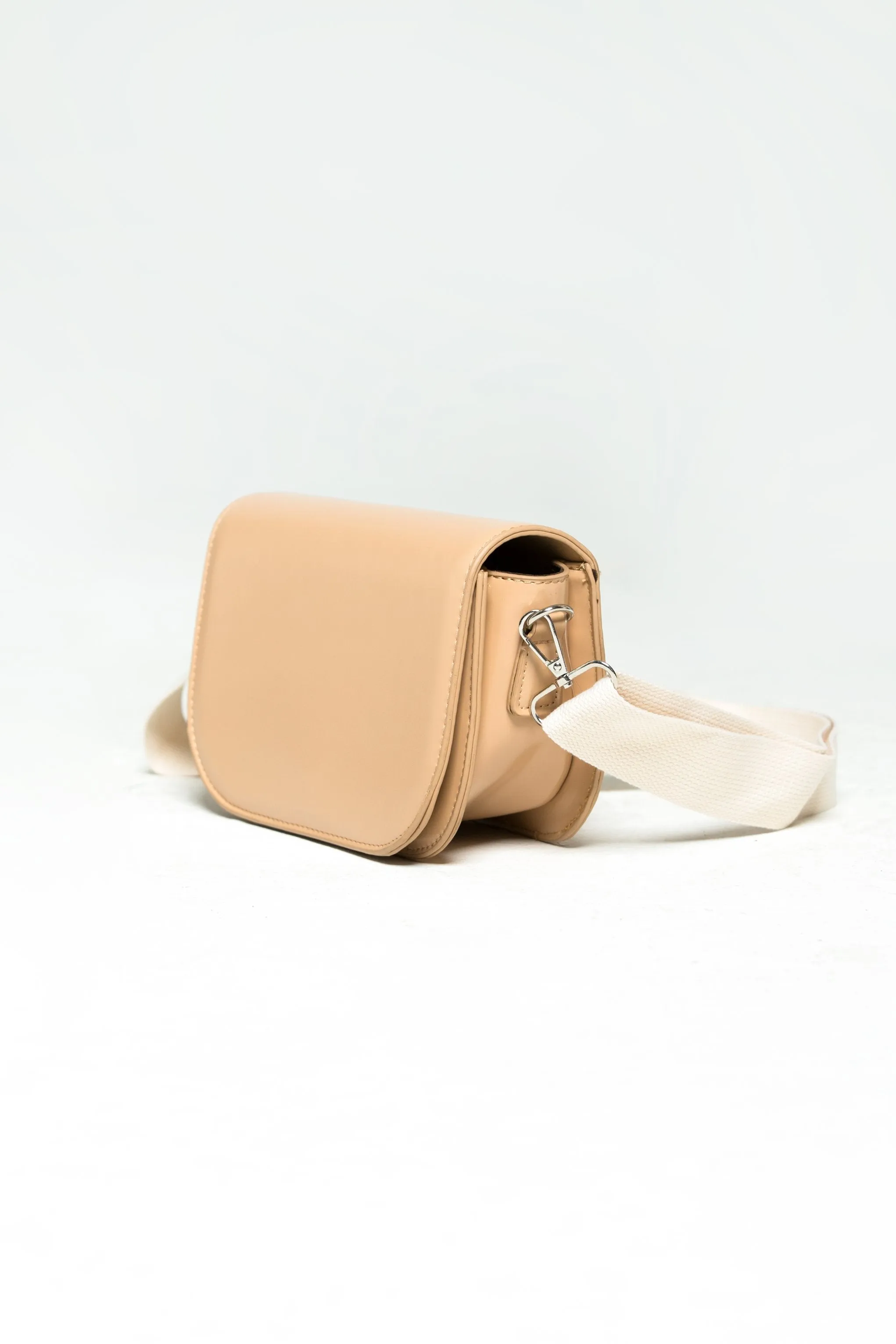 Beige Front Flap Cross Body Bag