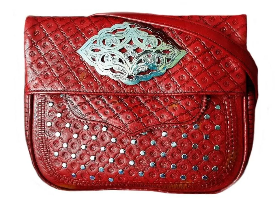 Berber Girl Leather Bag - Médaillon - Red