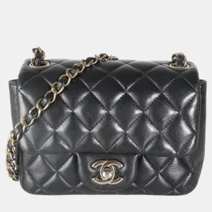Black Quilted Lambskin Mini Square Flap Bag