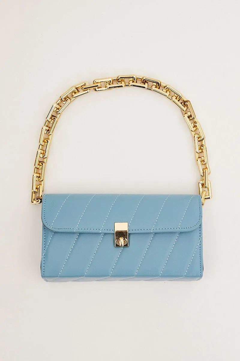 Blue Chain Flap Baguette Bag
