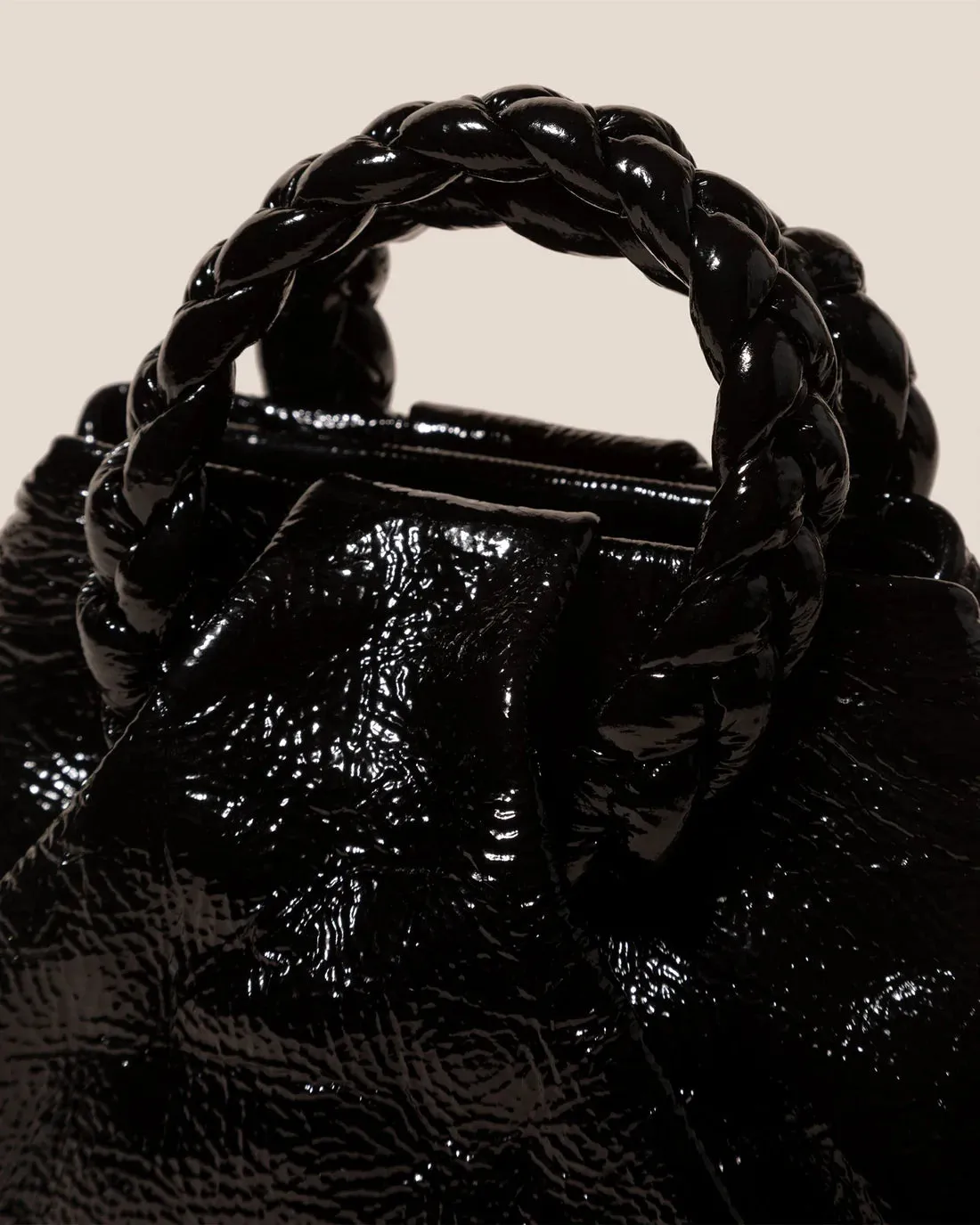 Bombon Handbag - Crinkled Glossy Black