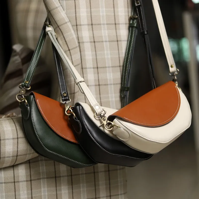 Brown&Green LEATHER Saddle Side Bag WOMEN Contrast SHOULDER BAG Small Crossbody Purse FOR WOMEN