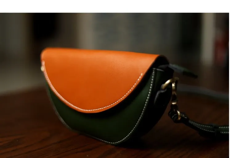 Brown&Green LEATHER Saddle Side Bag WOMEN Contrast SHOULDER BAG Small Crossbody Purse FOR WOMEN