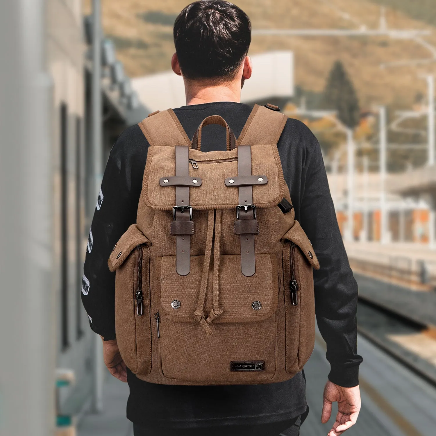Canvas Backpack for Men Drawstring Backpack