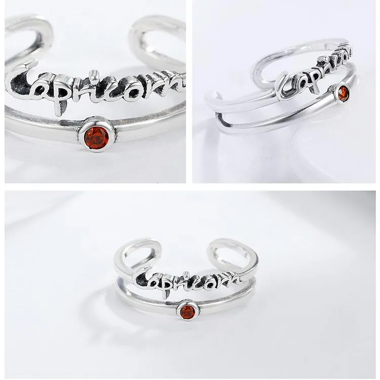 Capricorn Sterling Silver Open Finger Ring