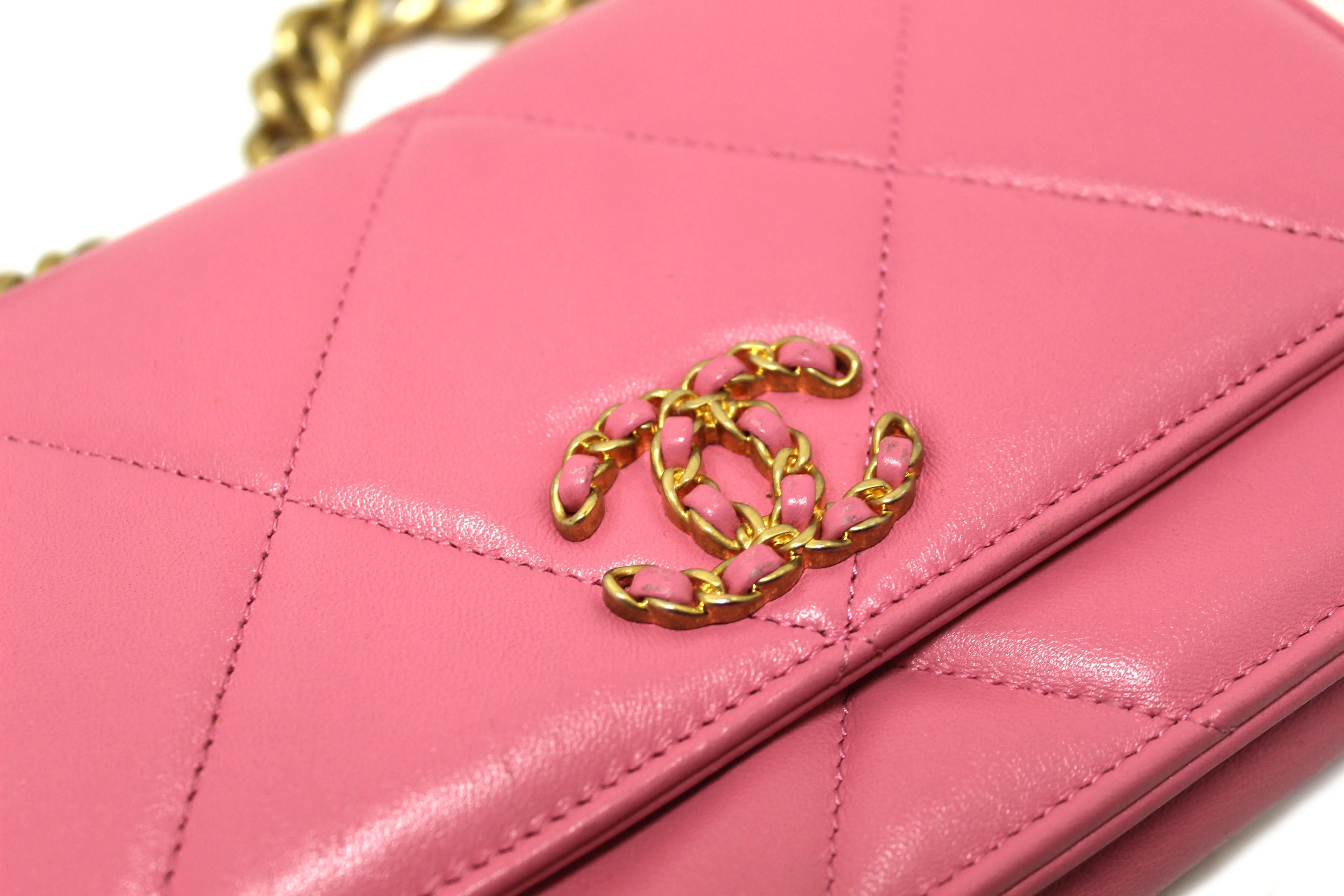 Chanel 19 Wallet On Chain WOC Pink Lambskin Leather