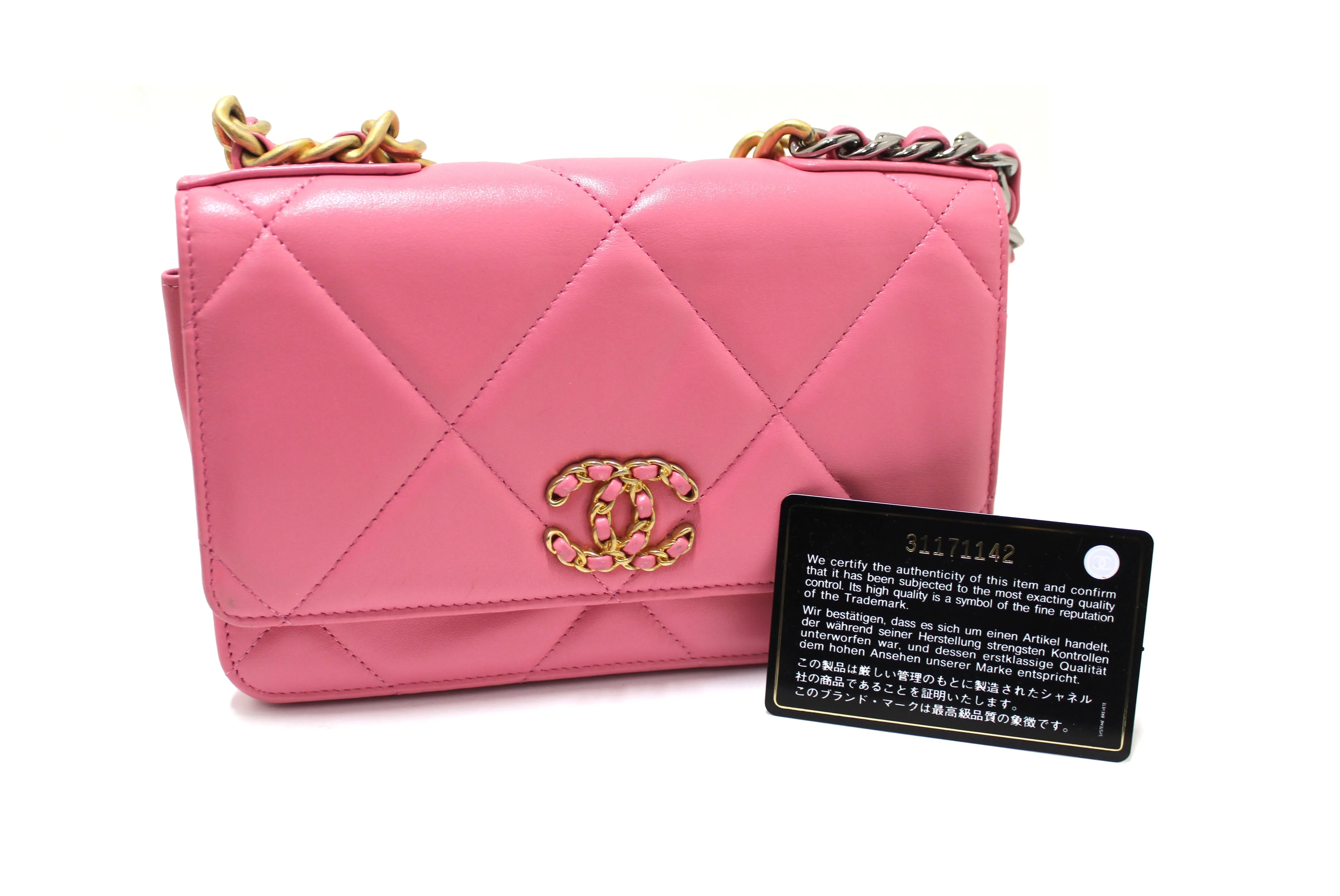Chanel 19 Wallet On Chain WOC Pink Lambskin Leather