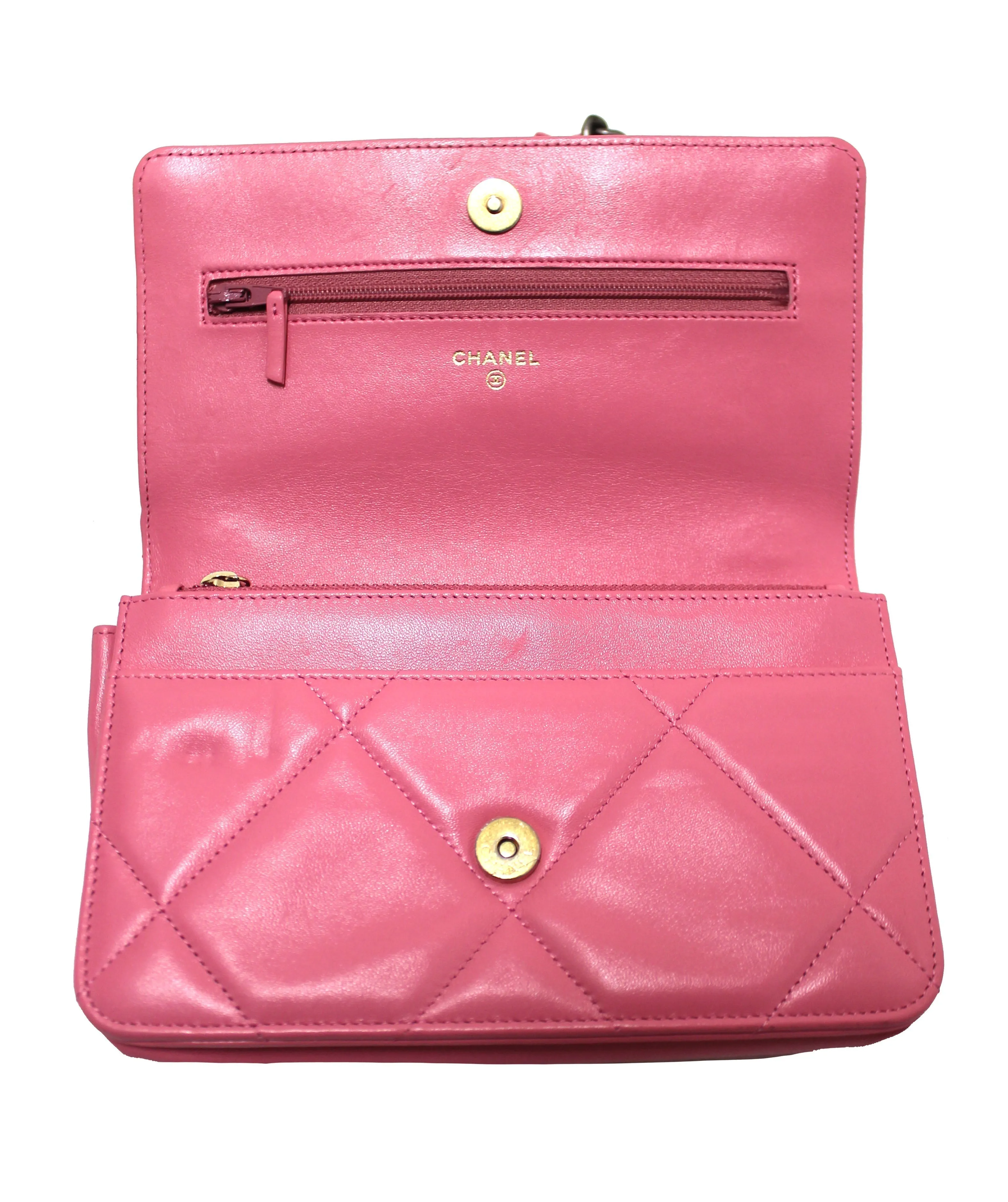 Chanel 19 Wallet On Chain WOC Pink Lambskin Leather