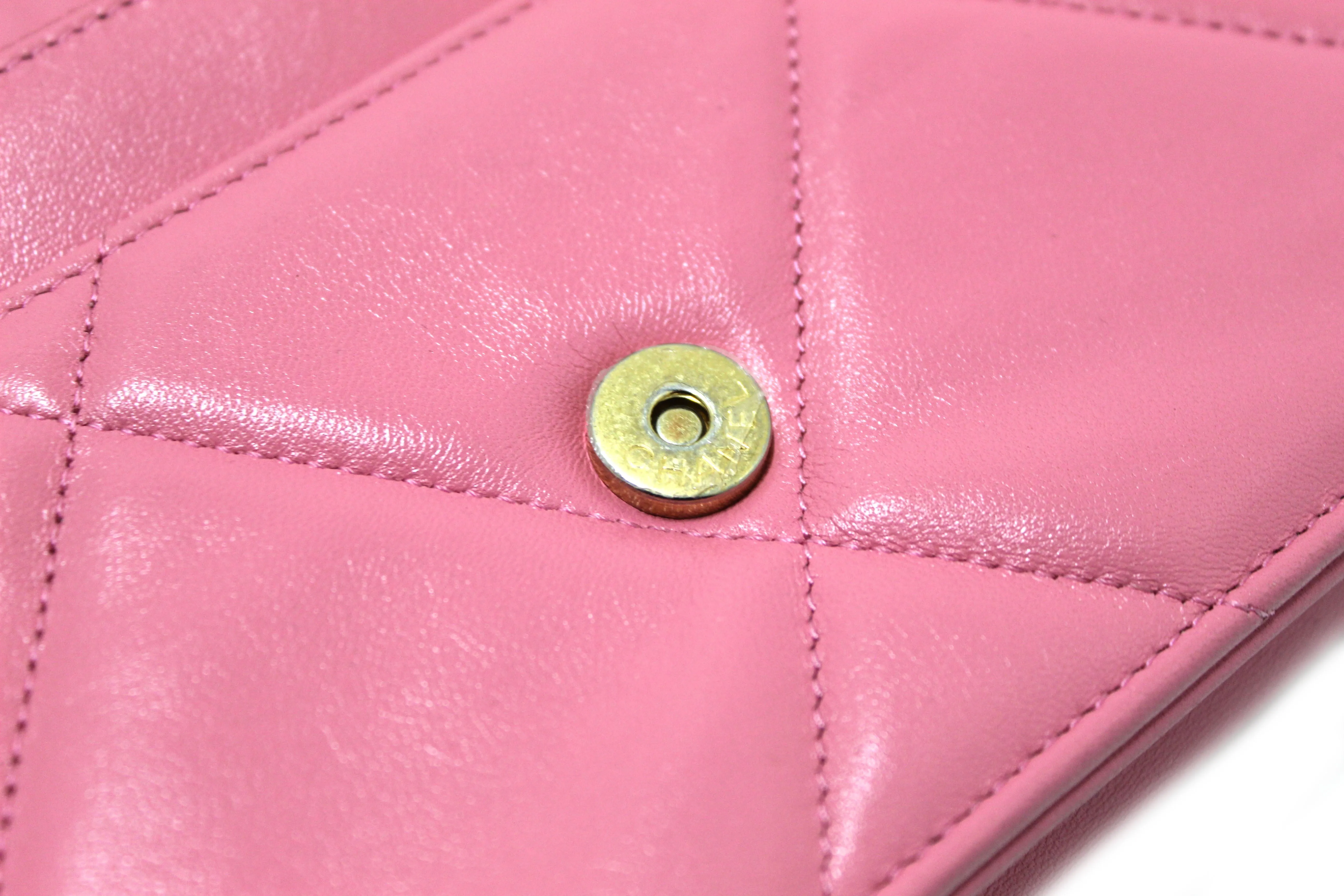 Chanel 19 Wallet On Chain WOC Pink Lambskin Leather