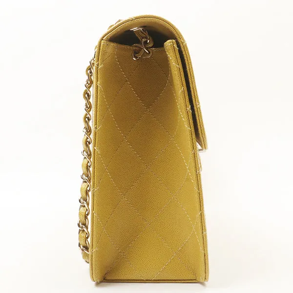 Chanel Around 1998 Made Soft Caviar Skin Classic Flap Chain Bag Lime Yellow/ Silver