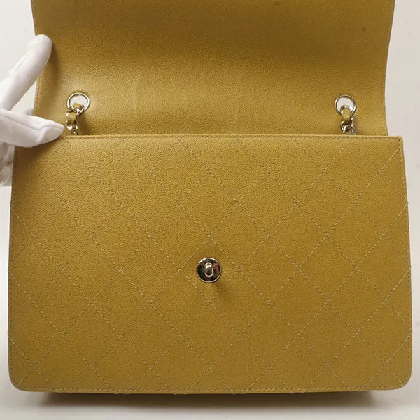 Chanel Around 1998 Made Soft Caviar Skin Classic Flap Chain Bag Lime Yellow/ Silver