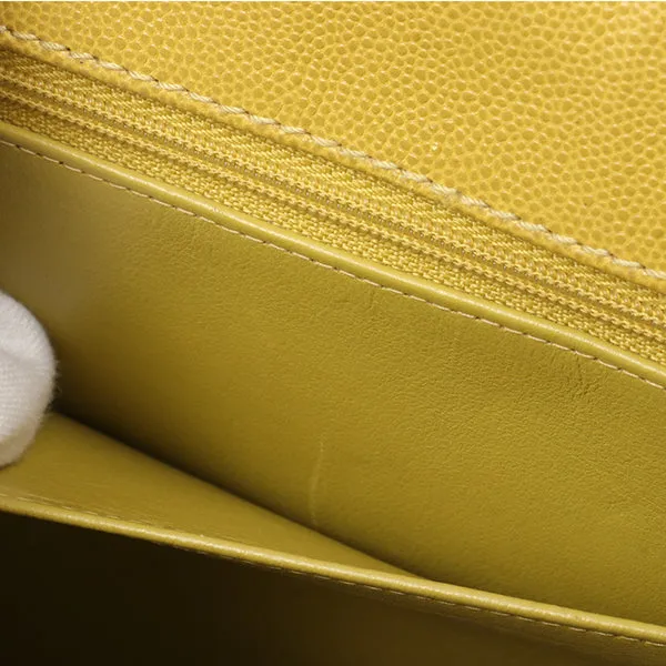 Chanel Around 1998 Made Soft Caviar Skin Classic Flap Chain Bag Lime Yellow/ Silver