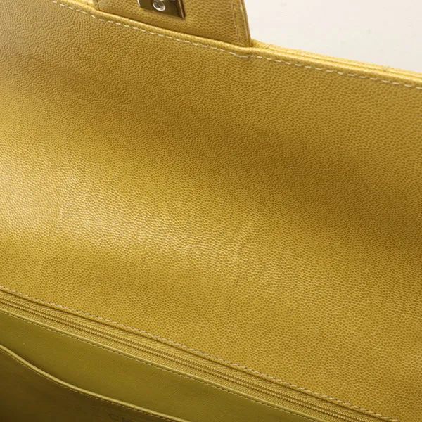 Chanel Around 1998 Made Soft Caviar Skin Classic Flap Chain Bag Lime Yellow/ Silver