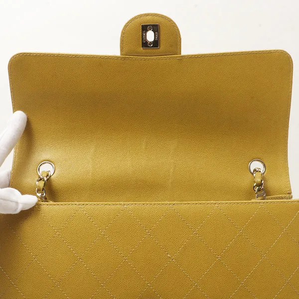 Chanel Around 1998 Made Soft Caviar Skin Classic Flap Chain Bag Lime Yellow/ Silver