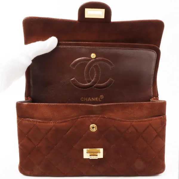 Chanel Around 1998 Made Suede 2.55 Classic Flap Chain Bag 25Cm Brown
