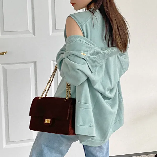 Chanel Around 1998 Made Suede 2.55 Classic Flap Chain Bag 25Cm Brown