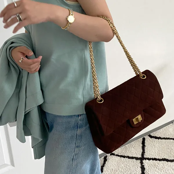 Chanel Around 1998 Made Suede 2.55 Classic Flap Chain Bag 25Cm Brown