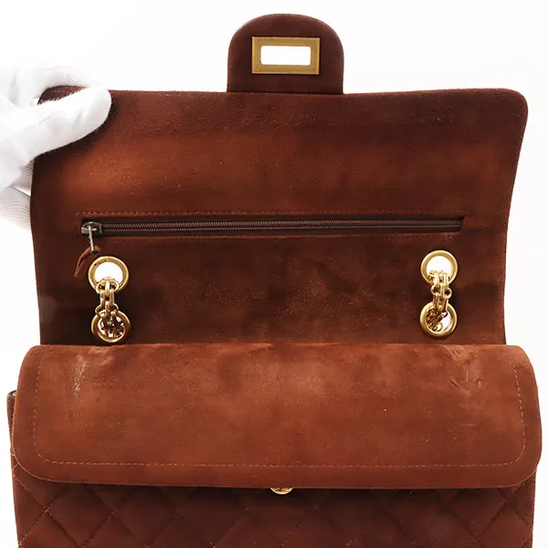 Chanel Around 1998 Made Suede 2.55 Classic Flap Chain Bag 25Cm Brown
