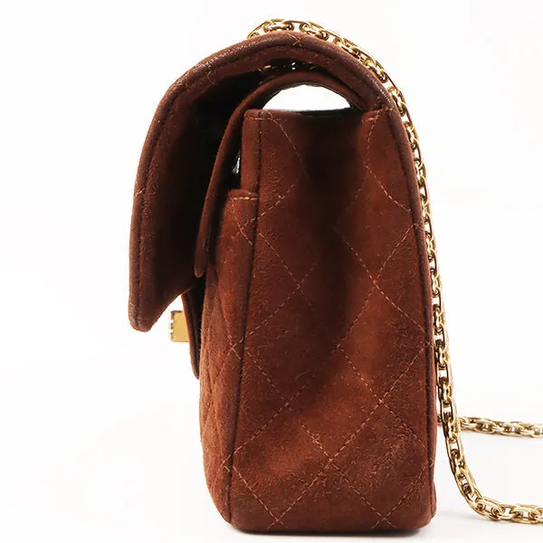 Chanel Around 1998 Made Suede 2.55 Classic Flap Chain Bag 25Cm Brown
